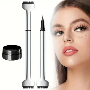 Lower Lash Stamp, 2-in-1 Waterproof Sweatproof Eyeliner & Lower Eyelash Stamp Set, Silicone Eyelash Stamp, Lower Eyelash Stamps Quick Eye Makeup Tool, Lower Lash Stamp with Ink (Black) Lipliner Cosmetic