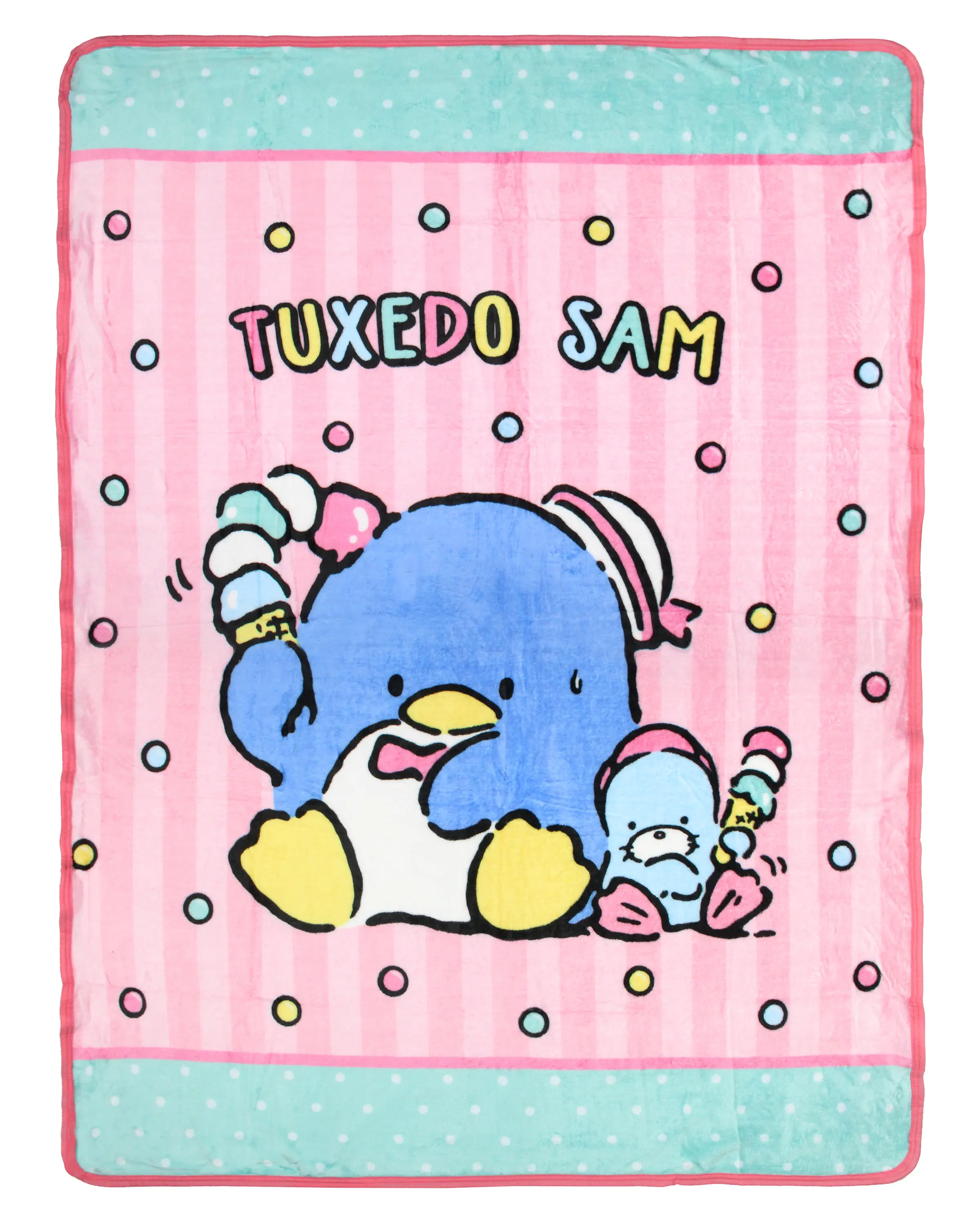 Sanrio Hello Kitty & Friends Fluffy Friends Throw Blanket - Tuxedo Sam, Chip Ice Cream, Polka Dot Design, 46in x 60in 1 Size Soft Fleece Blanket for Bed, Couch, Watch Party, Birthday Gifting, One Size, Cute Throw Blanket