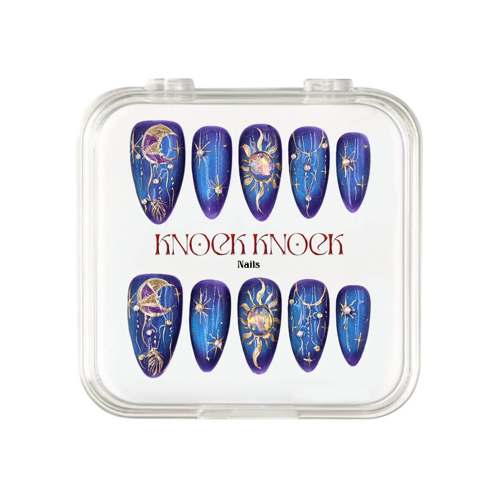 KNOCK.KNOCK NAILS 2026| Hechizo Azul | Cateye Style ｜10PCS 100% Handmade Press-On Nails | Reusable, Salon-quality, Long-Lasting,Glossy design
