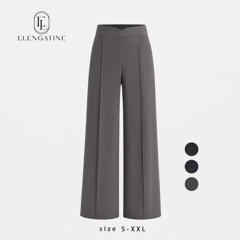 Elengatine Women's Minimalist High-Waisted Straight Leg Knitted Pants - Comfortable, Elastic Waist, Loose Fit Bottoms for Office Casual & Street Style Wear, KBK0003