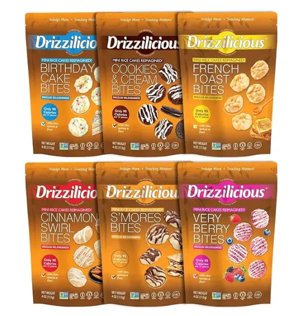 Drizzilicious Mini Flavored Rice Cakes - Rice Crisps, Healthy Snack for Adults and Kids, Vegan, Gluten Free Snack, 90 Calories Per 21 Pieces - Ultimate Variety Pack, 4 oz (Pack of 6)