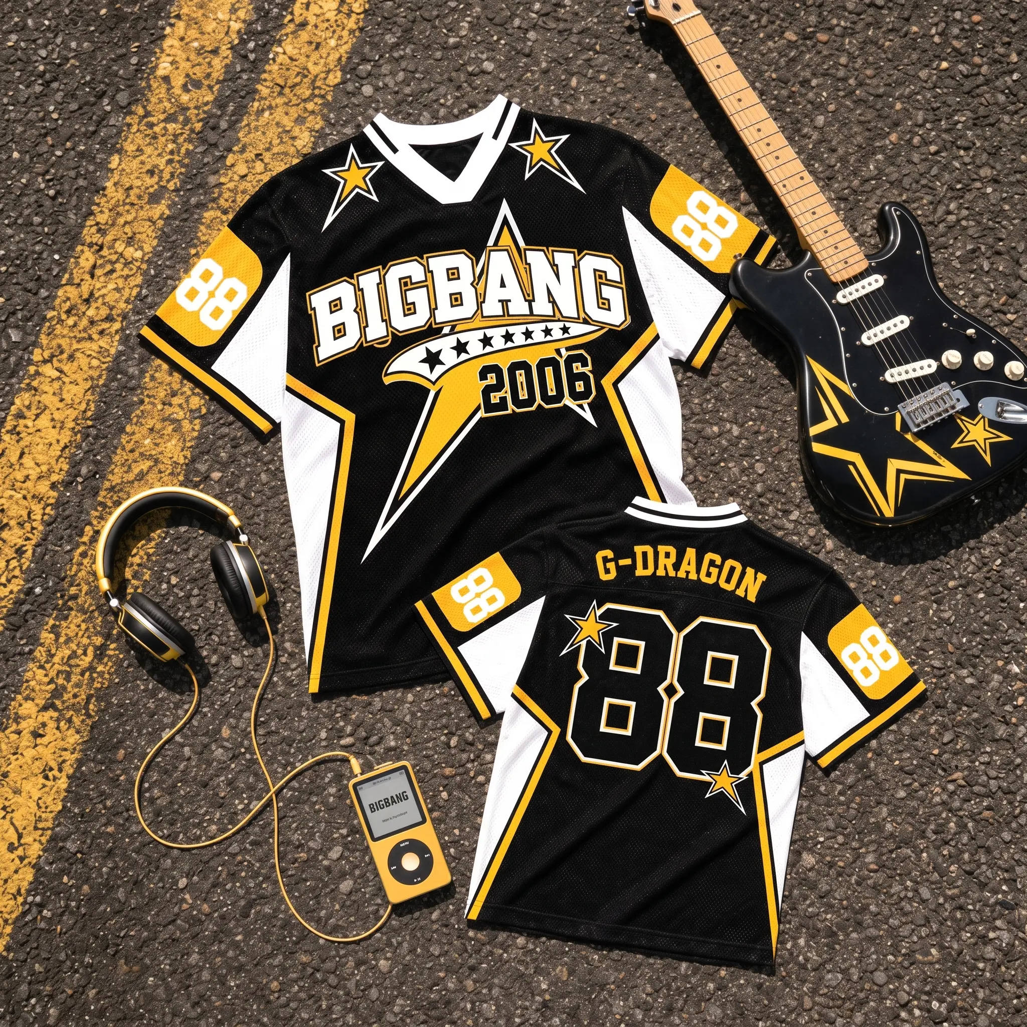 BigBang Black Yellow Football Jersey, Unisex Oversized K-Pop Fan Graphic Shirt, Fan Gift