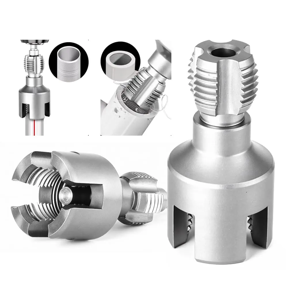 Dual NPT Pipe Threading Die Set, 1/2"-3/4" Hand Drill Supplies, PVC PPR Pipe Installer Tool with Power Drill-Compatible Attachments