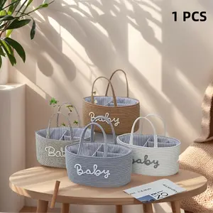 Handmade Knitted Toy Storage Basket, Portable Baby Diaper Organizer, Detachable Inner Liner, Thick Cotton Rope, Durable Breathable