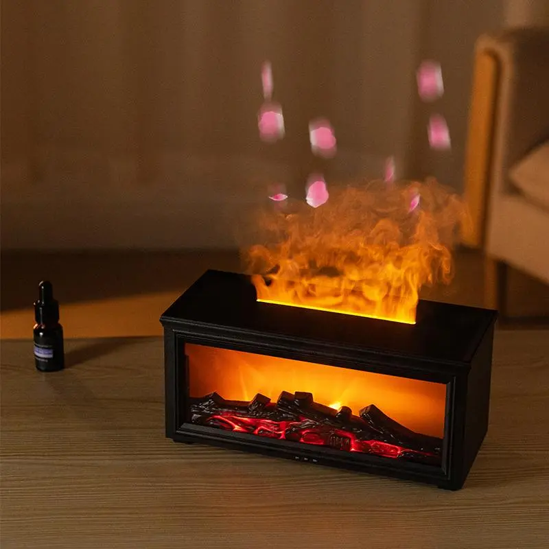 Simulated Fireplace Design Humidifier, USB Plug Air Humidifier, Adjustable Mist Humidifier for Home & Office, Aromatherapy Machine for Bedroom, Aroma Diffuser Humidifiers