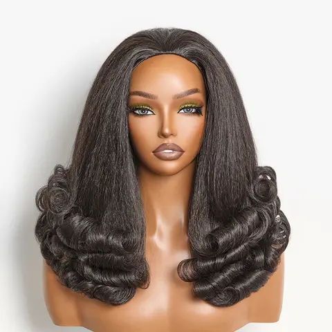[New Arrival] Frodio Veralux™ Synthetic Fiber + Human Hair Layered Flip-Out Curls 3-in-1 Drawstring Half Wig Natural Black| Wear & Go, Glueless, No Lace#SohoChic