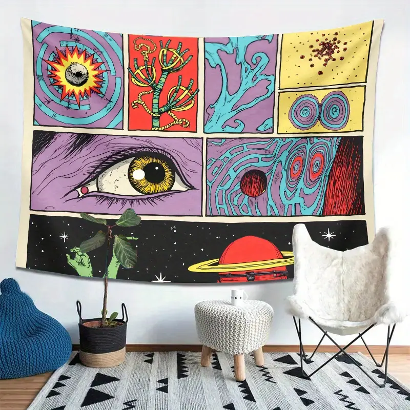 1pc Smooth Photo Print Psychedelic Art Collage Tapestry - Abstract Creative Home Decor, Wall Hanging for Living Room/Bedroom with Installation Package