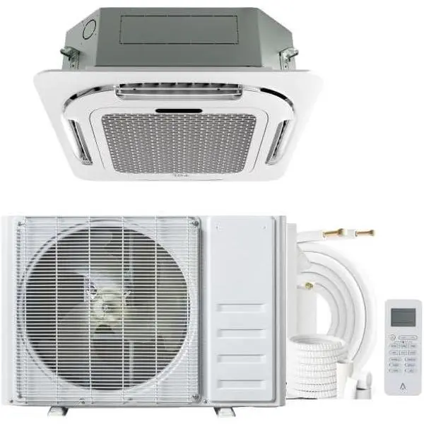 24000 BTU Ductless Split Ceiling Cassette Central Air Conditioner - 8-Way 360° Circulation, Cooling & Heating, Quiet Operation, Energy Efficient, 37.37in Square Panel, 9.6in Unit, 47°F Heating, 1.1L Per Hour, Remote Control, 208/230V, for Home/Office, Deh