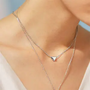 ChicSilver Stackable Dainty Daily Minimalist Simple Plain Casual High Polished Small Triangle Pendant 925 Sterling Silver Necklace for Women