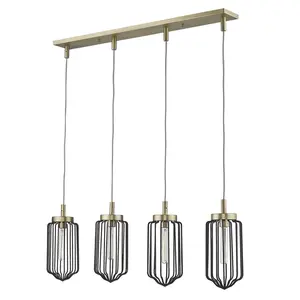 212 MAIN Reece Mid-Century 4-Light Aged Brass Cylinder Island Pendant, 15x6.25x42.75 in, Indoor Use