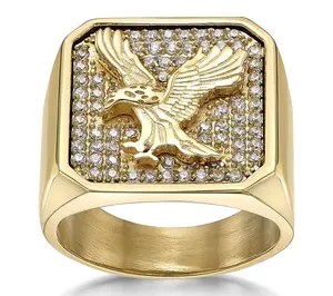 LYNX Men's Goldtone Pave Eagle Signet Ring