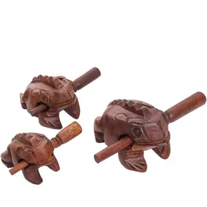 Dark Brown Thai Percussion Instruments Wooden Frog 3 count Set of 4 Inch Frog, 3 Inch Frog, 2.25 Inch Frog, Wooden Frog Musical Instrument  Decor (Dark Brown)