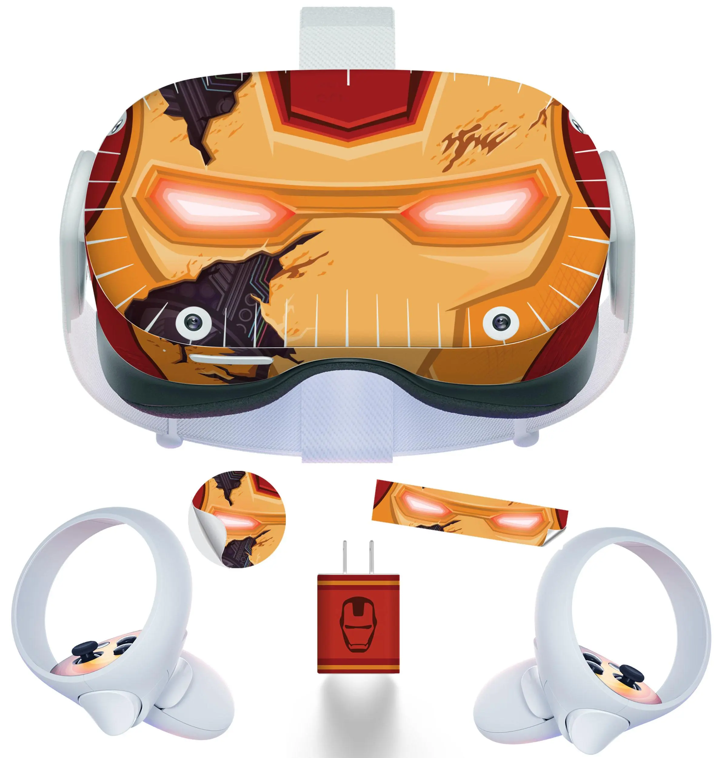 Easy-to-Apply Skin Sticker Kit compatible with Oculus Quest 2 VR headset - Iron Damaged virtual reality accessory - VR protector skin covers