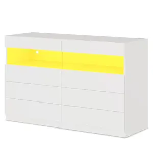 LED 6 Drawers Dresser with Charging Station White