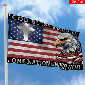 American 250th Independence Day Commemorative Flag Banner, Durable Polyester Patriotic Eagle Design with 'God Bless America' Text, Outdoor Garden Porch 4th of July Decor