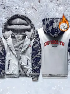 Brooklyn 1898 Print Thicken Coats Men Zipper Fleece Clothes Oversized Fashion Sportswear Winter Casual Jacket
