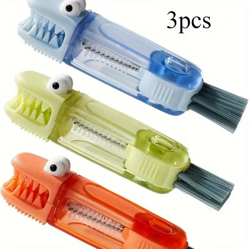 3pcs Home crocodile three in one cup lid brush, insulated cup, multifunctional gap cleaning brush, cup mouth cup brush, Household Cleaning Tool