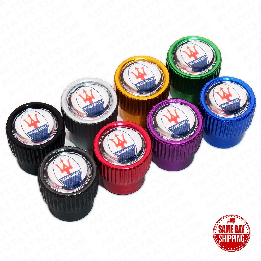 4pcs Gearwheel Style Universal Fit Maserati Sport Car Wheels Tire Air Valve Caps Stem Dust Cover Decor 8 Colors