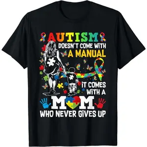 [100% Cotton]Autism Mom Doesn't Come With A Manual Autism Women Awareness T-Shirt
