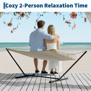 Premium Outdoor Hammock with Reinforced Spreader Bars, Thick Quilted Pad & Removable Pillow, Tool-Free Setup for Patio or Garden