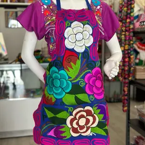 Mexican Embroidery Apron with Vibrant Floral Designs
