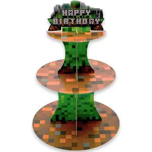 3 Tier Happy Birthday Party Cupcake Stand Rack Tower Table Decoration Dessert Tray Holder for Girls Boys