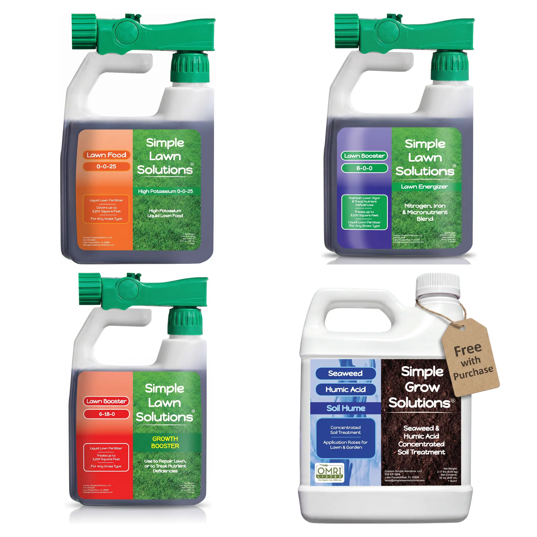 Ultimate Summer Lawn Bundle - Lawn Food 0-0-25 + Growth Booster + Lawn Energizer + FREE Bottle of Soil Hume - 32oz