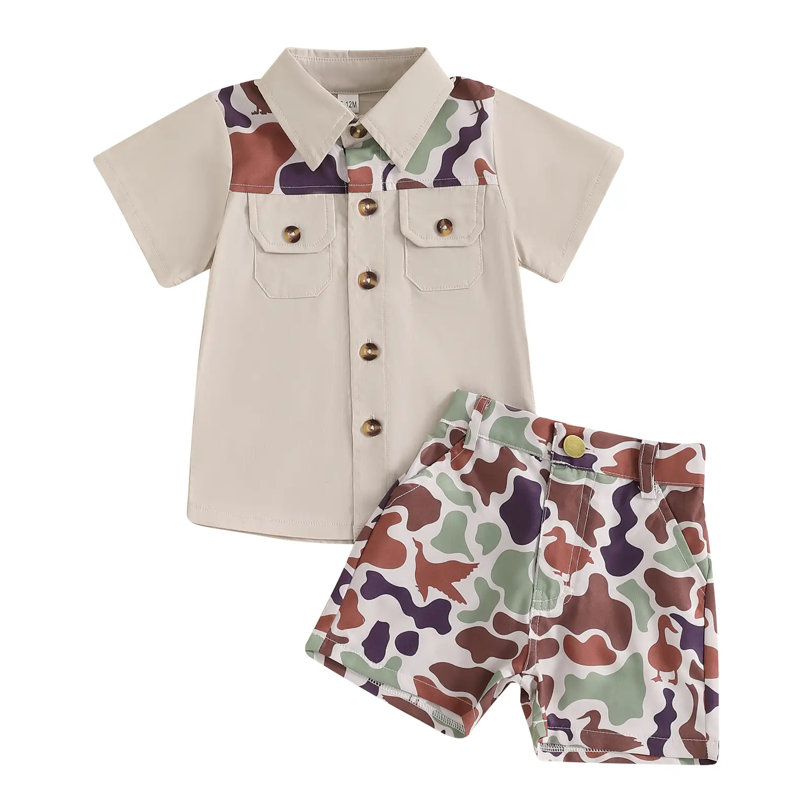 Toddler Baby Boys Summer Gentleman Outfits Set Camouflage Button Down Turn Short Sleeve Tops Shirt with Shorts 2Pcs Clothes Set