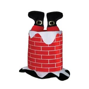 Beistle Plush Santa Chimney Hat - Red Nylon Christmas Decoration with Black Boots and White Collar