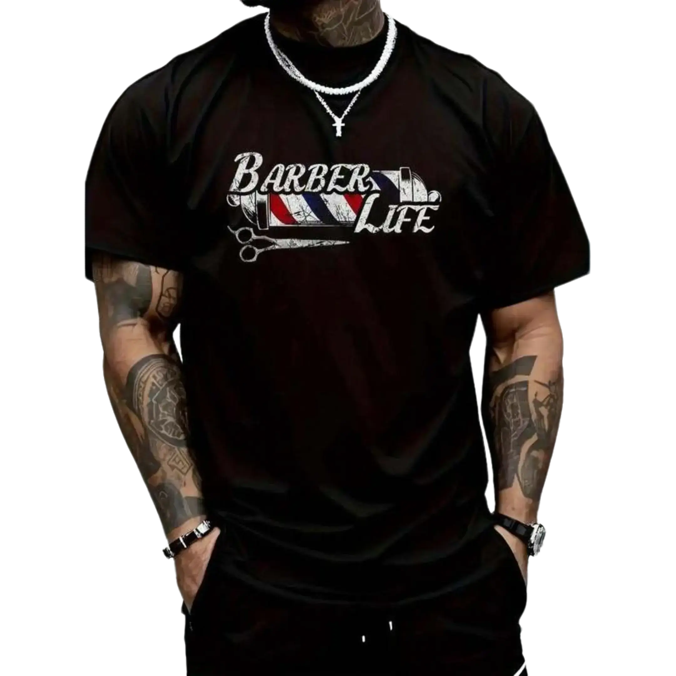 Vintage Barber's Pole Tee Hair Hairstylist Christmas Gift T-Shirt for Women Men Cotton Clothing Graphic Crewneck