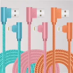3-Pack 10FT 90-Degree MFi Lightning Cables: Nylon Braided Fast Charging, Compatible with iPhone 5-14, iPad, & More
