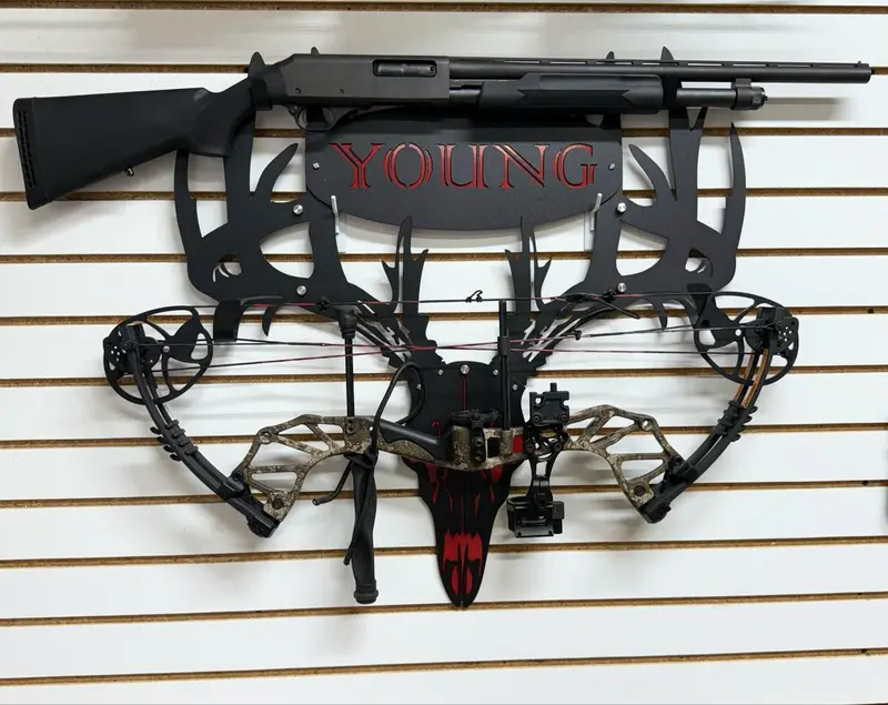 Custom Metal Bow Holder, Personalized gun and bow wall mount, Double bow hanger