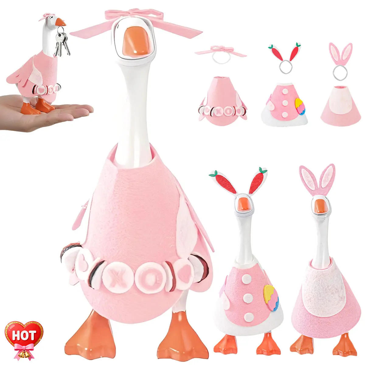 7in Polyester Funky Magnetic Silly Goose Statue, with Mini Desk Goose Outfit & Key Holder, Customized DIY Craft Toy Supplies, Valentine Holiday Decorations, Festive Gift That Brings Smiles