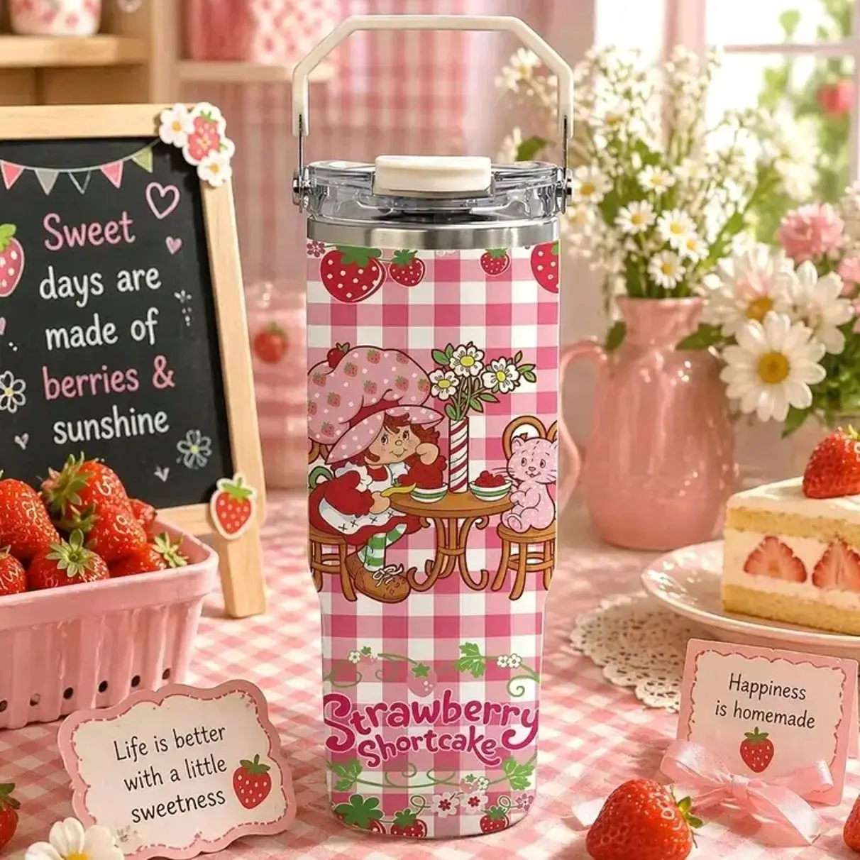 Strawberry Shortcake And Rainbow Brite Cartoon Custom Cup 40 oz 30 oz Tumbler With Handle, 80s ,A perfect gift for family and friends