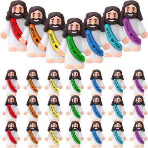 Mini Jesus Figurines Bulk - "Jesus Loves You" Soft Rubber Dolls - Perfect for Easter Egg Fillers, Sunday School Prizes, Church Party Favors & Hide-and-Seek Games (Mixed Colors)