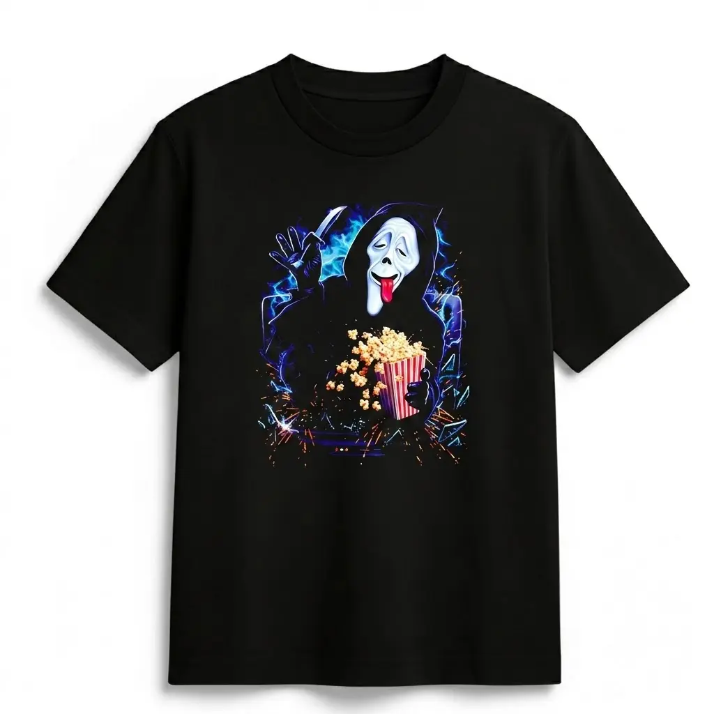 Ghostface Popcorn Shirt |   Funny Horror Movie Night Tee |   Ghostface Watching Popcorn T-Shirt |   Scream Inspired Graphic Shirt |   Unisex Horror Fan Tee