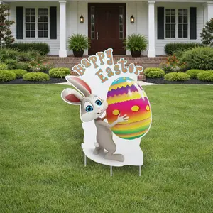 Happy Easter with Bunny and Egg Yard Sign, Plastic, Large Size, Decor, Garden Decoration