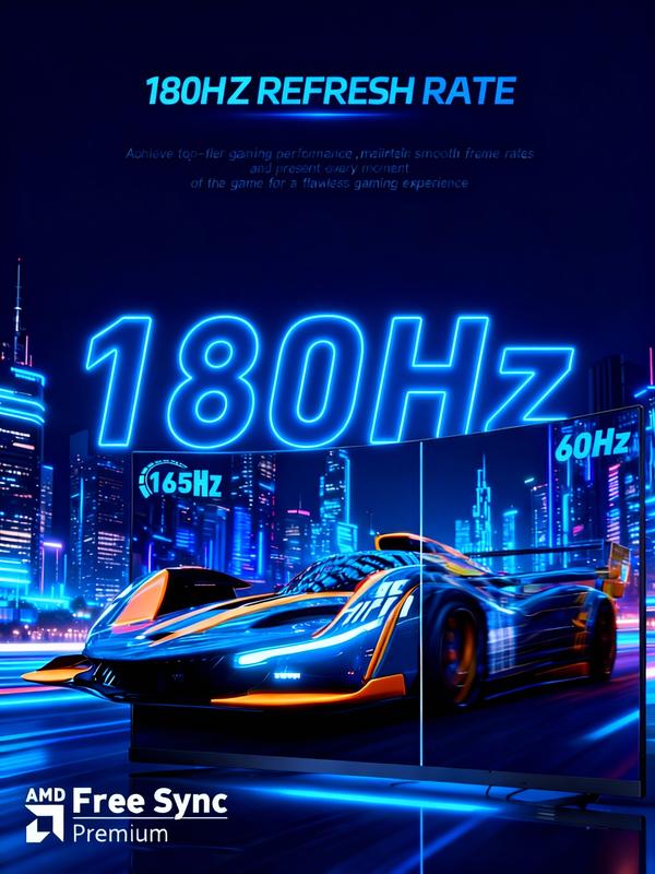 New 27" 2K QHD Gaming Monitor – 180Hz, 1ms, Adaptive Sync, Ultra-Slim Bezel, Dual HDMI & DP, Tilt Adjustable