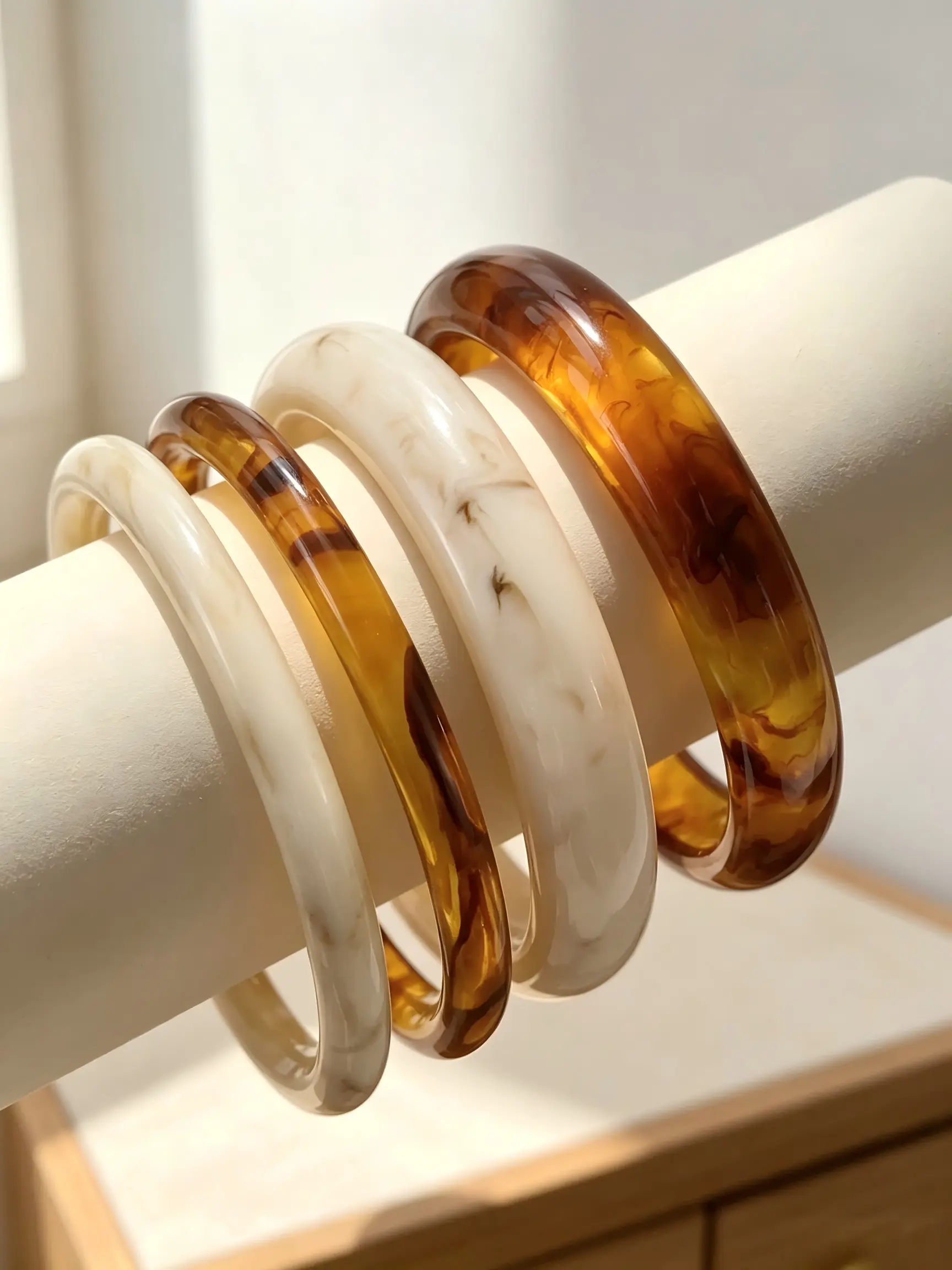 Women's 2026 4-Piece Vintage Resin-Acrylic Amber Bangle Set, High-Quality Texture Bracelets for Women, Fashionable Daily Wear Jewelry Accessories (Set Pack)