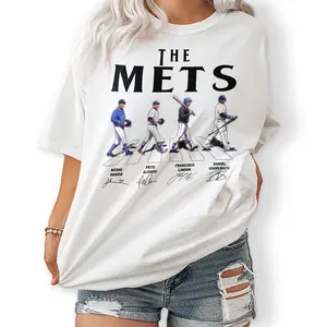 Mets Walking Abbey Road Signatures Baseball T-shirt Summer Tee Sweatshirt, New Design for Women Lady - Full Size Full Color