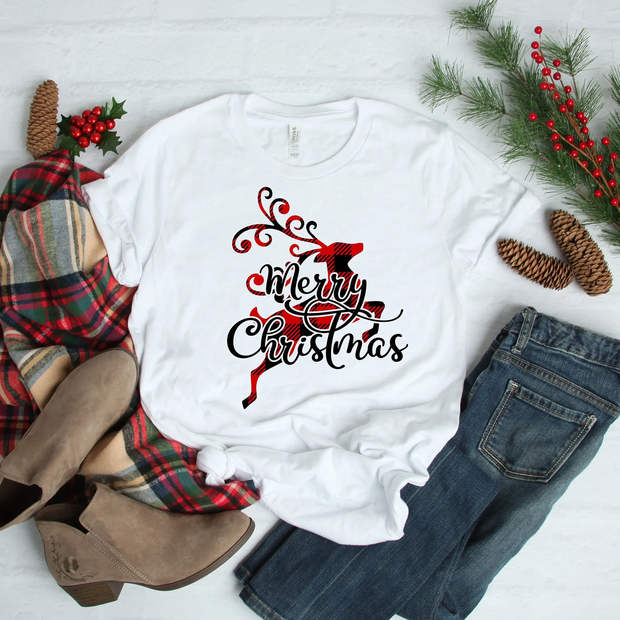 Buffalo Plaid Reindeer Christmas Shirt, Reindeer Shirt, Merry Christmas Shirt, Christmas Family Shirt, Xmas Shirt-9