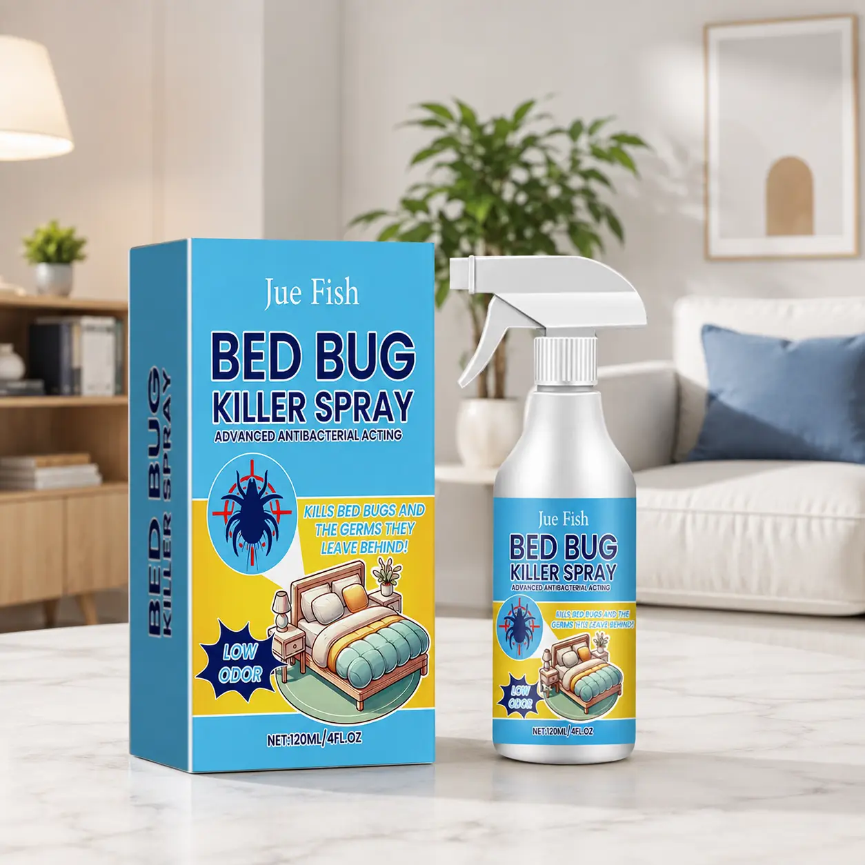 Bed Bug Spray & Killer, Jue-Fish Indoor Pest Control Spray for Bed Bugs, Lice & Mites, Ideal for Bedrooms, Dorms & Mattresses