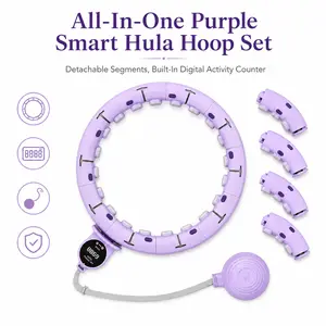 Smart Weighted Hula Hoop for Adult Daily Activity & Waist Massage, Infinity Hoop with Digital Counter & Weighted Ball, 360° Silicone Massage Pads, 4 Silent Steel Bearings, Detachable Adjustable Home Use Waist Ring for Women, Fits 65-90cm