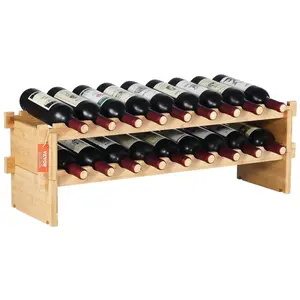 Summervibes VEVOR 18 Bottle Stackable Modular Wine Rack, 2-Tier Solid Bamboo Wood Storage Racks, Floor Freestanding Wines Holder Display Shelf, Wobble-Free Shelves for Kitchen, Bar, and Cellar (Natural Color)