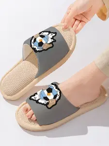 Argentina Football Faith Linen Slippers, Pampas Eagles Themed Breathable Anti-Slip Sole, Casual Home Wear for All Seasons