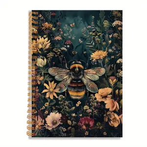 1pc Dark Floral Bee Motivational spiral notebook 50 Sheets, 5.5x8.3 inches, perfect for journaling, writing, office and school stationery, making it the perfect gift for friends and family