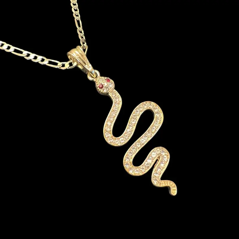 14k GP Red Eye Snake Necklace 24" Chain with Cubic Zirconia Accents Elegant & Sparkling Jewelry