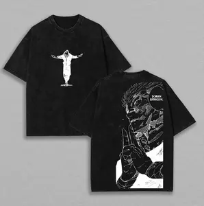 valentine shirts Retro Heavy Itadori Yuji Jujutsu Kaisen Anime Double Printed Vintage Washed Tee Unisex Oversize Anime Manga Washed Heavyweight Cotton T-shirt
