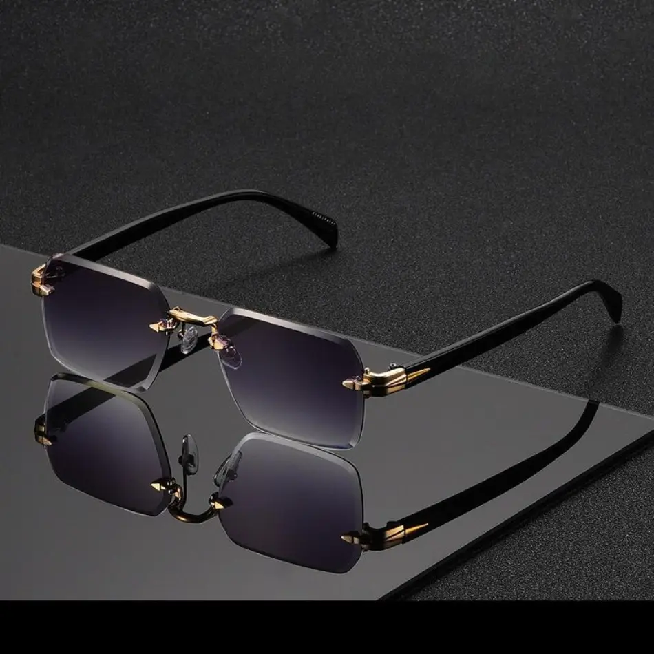 Rimless Rectangle Sunglasses with UV400 Protection Lens, Unisex Classical Style for Sports, Driving & OOTD