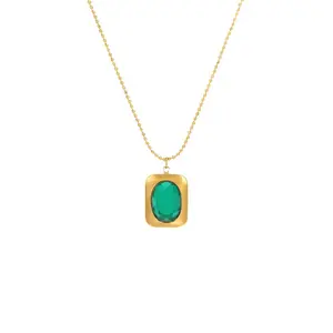 French Vintage Green Necklace | Stainless Steel Chain with Titanium Steel Pendant for Ladies